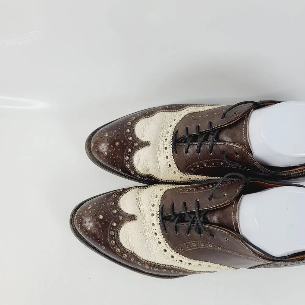 Allen Edmonds Men's Brown White Broadstreet Spectator Wingtip Oxford Shoes Sz‎ 7